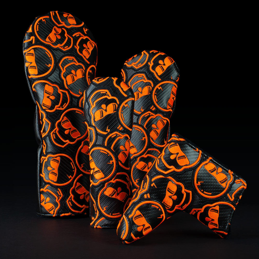 Carbon Fiber & Neon Orange Stacked Skulls — 