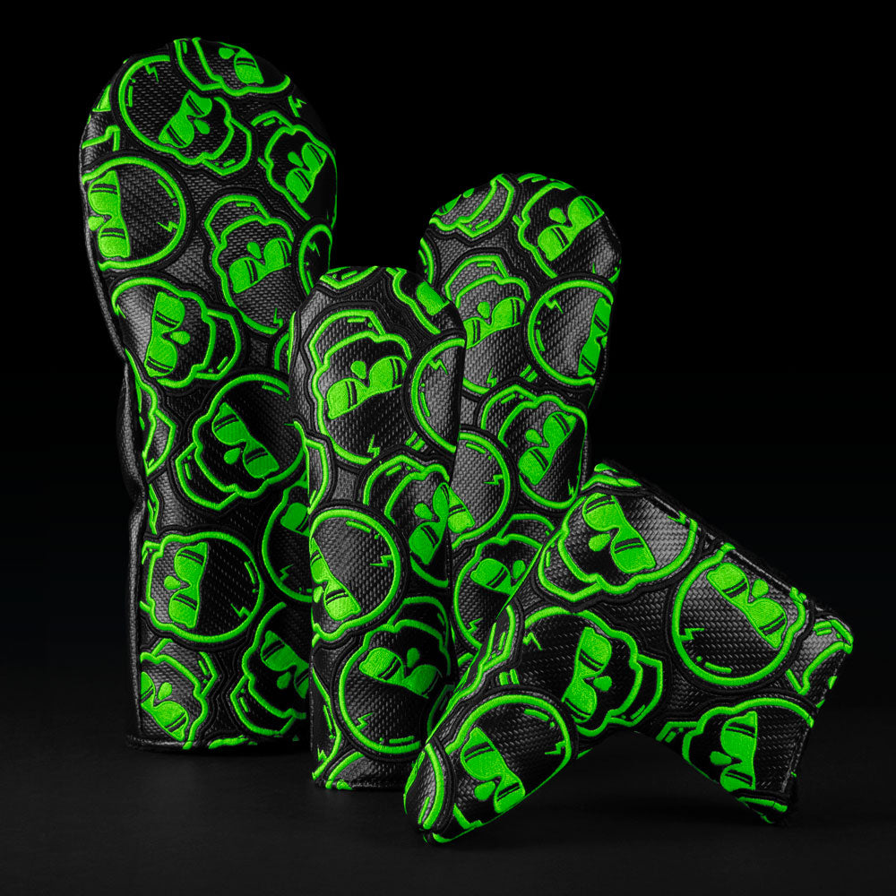 Carbon Fiber & Neon Green Stacked Skulls — 