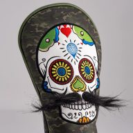 Pins and Aces Mustache Sugar Skull — Green Camo, view 8 of 12