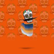 Pins and Aces Mustache Sugar Skull — Orange, view 3 of 6
